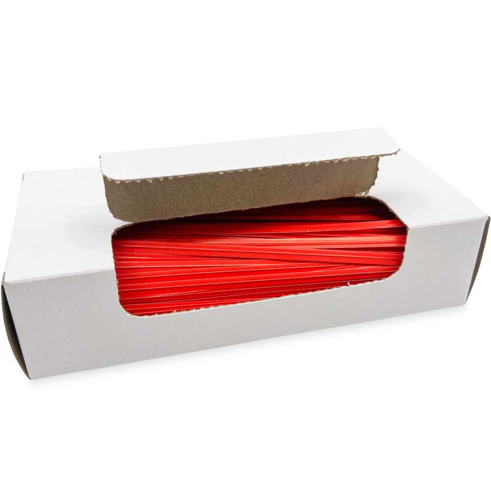Opened Case of 6 Inch Red Paper Twist Ties - 1000/Pack