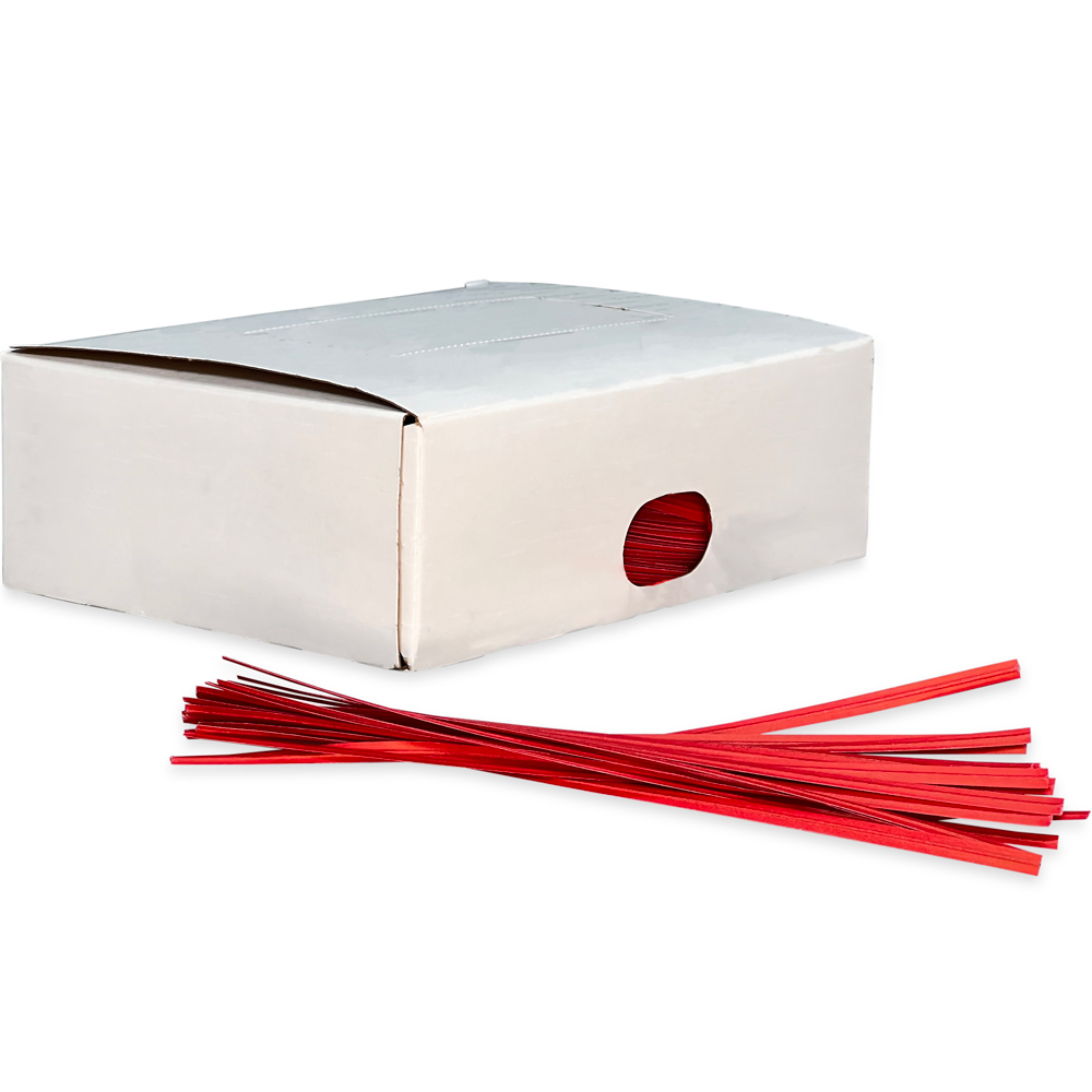 Side Opening of 6 Inch Red Paper Twist Ties Case