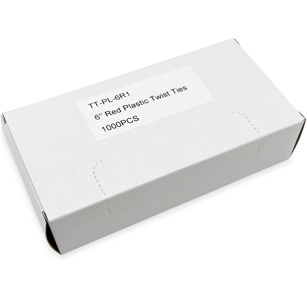 Case of 6 Inch Red Plastic Twist Ties - 1000 per Pack