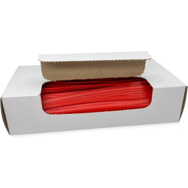 6 Inch Red Plastic Twist Ties Open Case - 1000 per Pack Opened Case of 6 Inch Red Plastic Twist Ties - 1000 per Pack