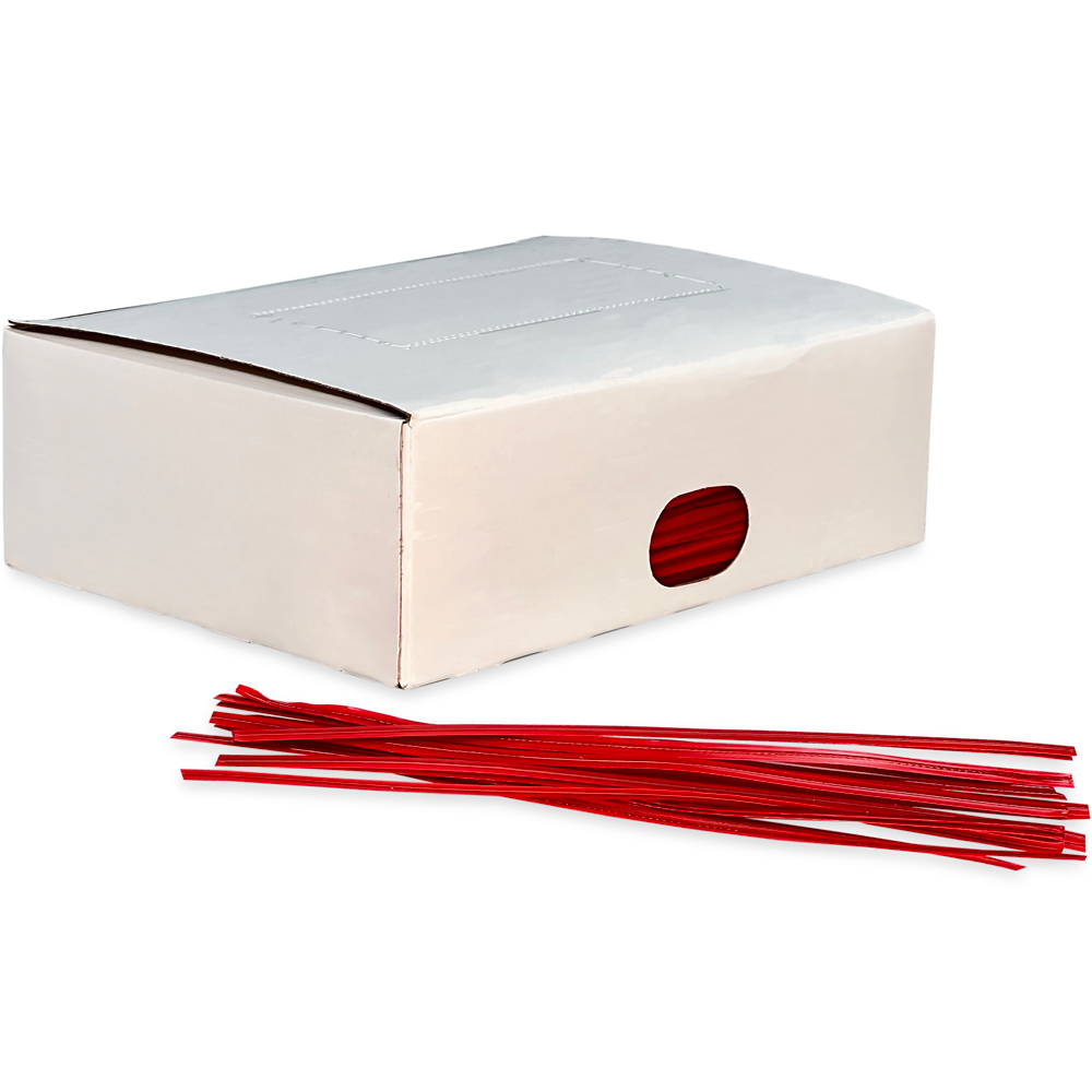 Side Opening of 6 Inch Red Plastic Twist Ties Case