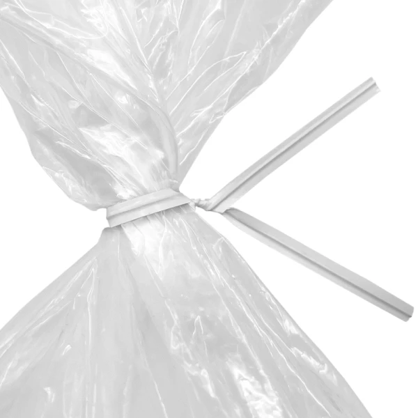 6 Inch White Paper Twist Ties Tied on Bag Close up of 6 Inch White Paper Twist Ties Tied on Bag