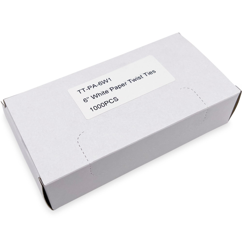 Case of 6 Inch White Paper Twist Ties