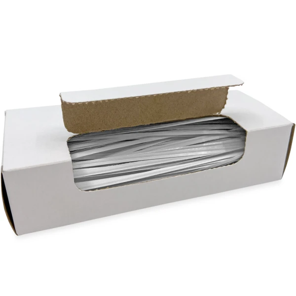 6 Inch White Paper Twist Ties Open Case Opened Case of 6 Inch White Paper Twist Ties