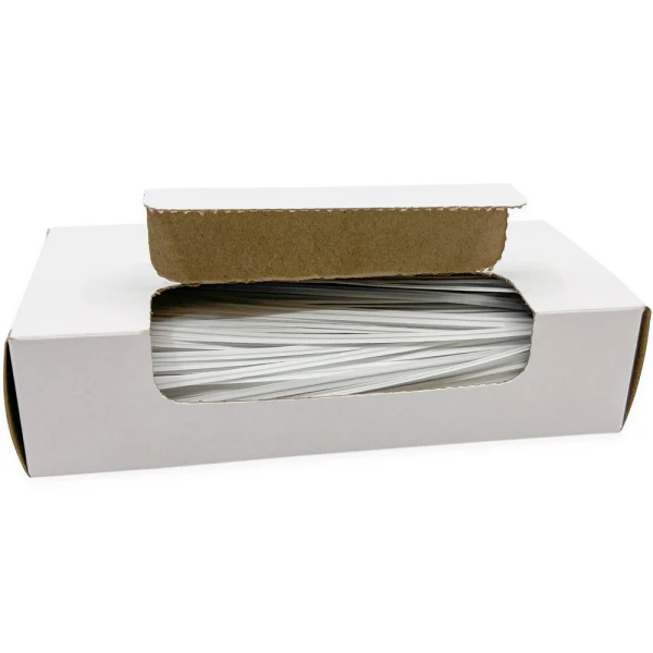 6 Inch White Plastic Twist Ties Open Case Opened Case of 6 Inch White Plastic Twist Ties