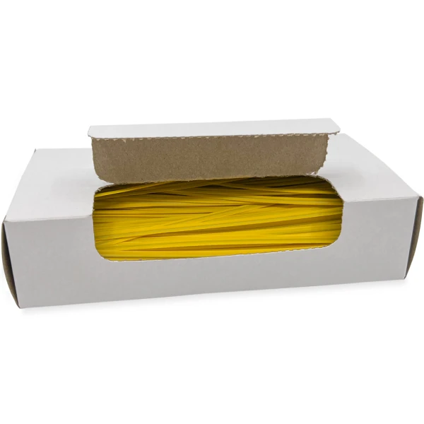 6 Inch Yellow Plastic Twist Ties Open Case Opened Case of 6 Inch Yellow Plastic Twist Ties