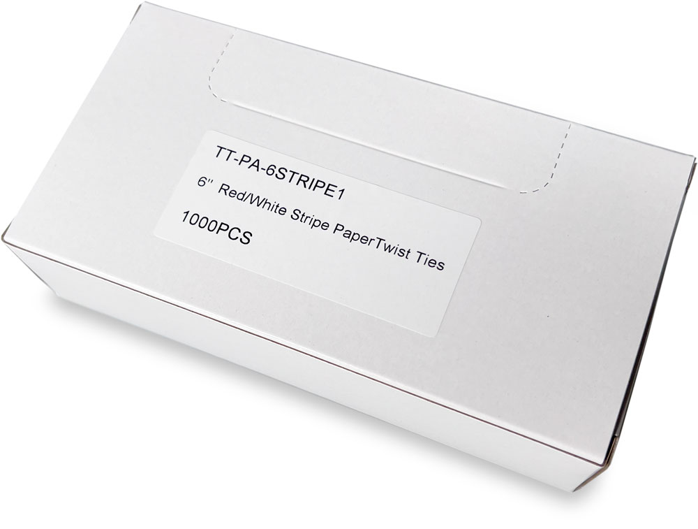 Red and White 6 Inch Striped Paper Twist Ties