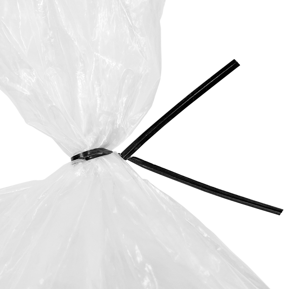 Close up of 8 Inch Black Paper Twist Ties Tied on Bag
