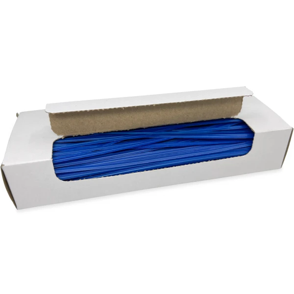 8 Inch Blue Plastic Twist Ties Open Case Opened Case of 8 Inch Blue Plastic Twist Ties