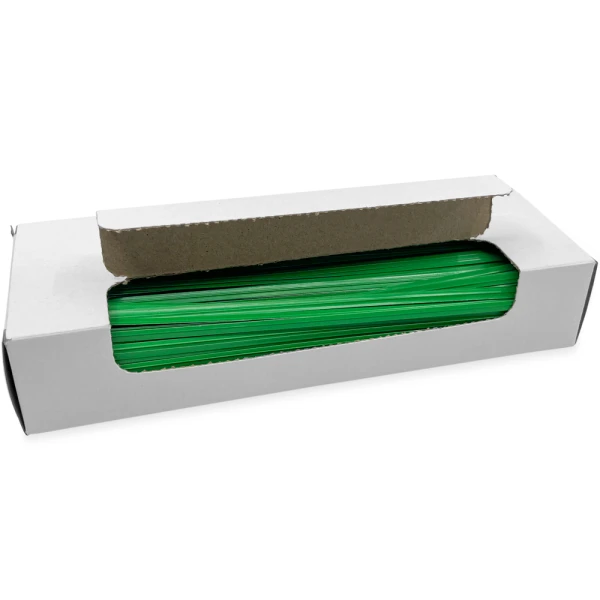 8 Inch Green Paper Twist Ties Open Case Opened Case of 8 Inch Green Paper Twist Ties