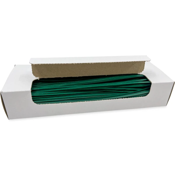 8 Inch Green Plastic Twist Ties Open Case Opened Case of 8 Inch Green Plastic Twist Ties