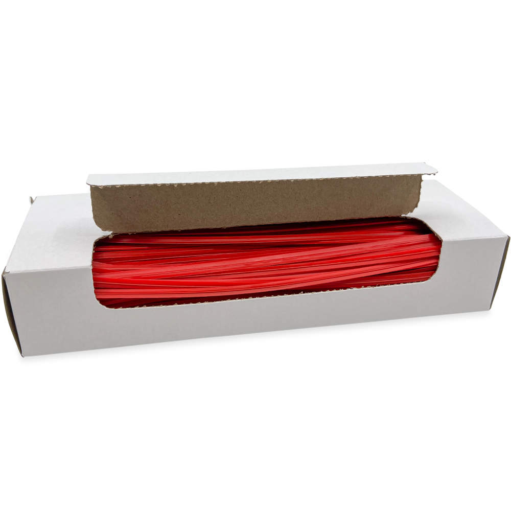 Opened Case of 8 Inch Red Plastic Twist Ties - 1000 per Pack