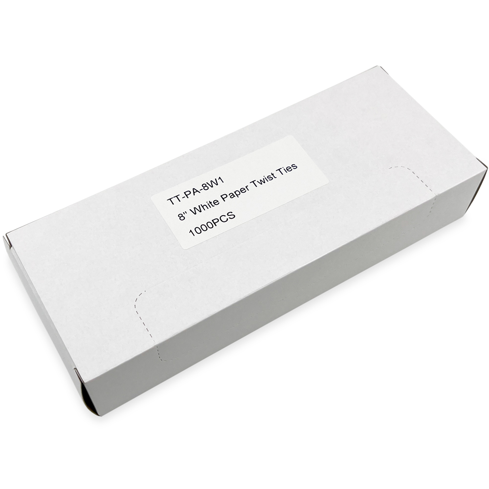 Case of 8 Inch White Paper Twist Ties