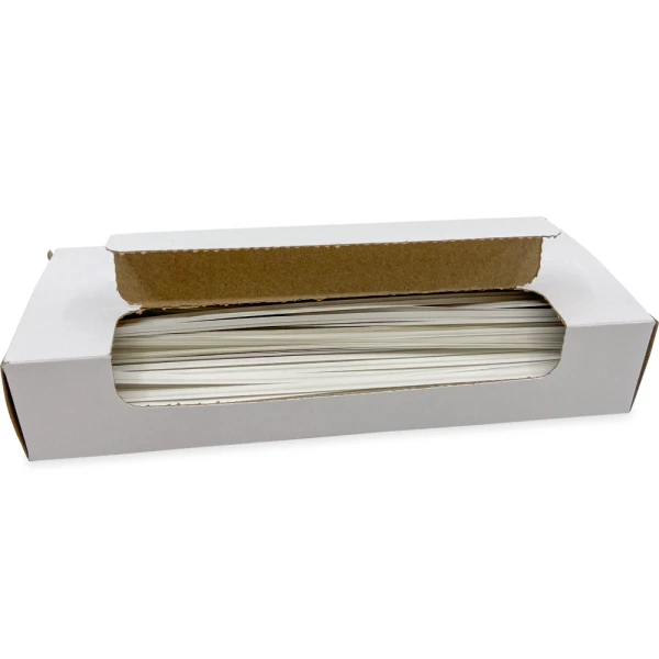 8 Inch White Paper Twist Ties Open Case Opened Case of 8 Inch White Paper Twist Ties