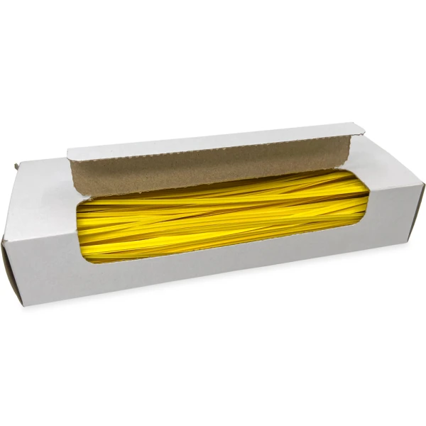 8 Inch Yellow Paper Twist Ties Open Case Opened Case of 8 Inch Yellow Paper Twist Ties