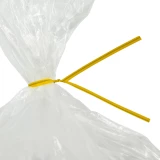 Close up of 8 Inch Yellow Plastic Twist Ties Tied on Bag