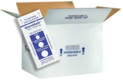 WarmMark Temperature Indicators WarmMark Temperature Indicators in front of Perishable Box