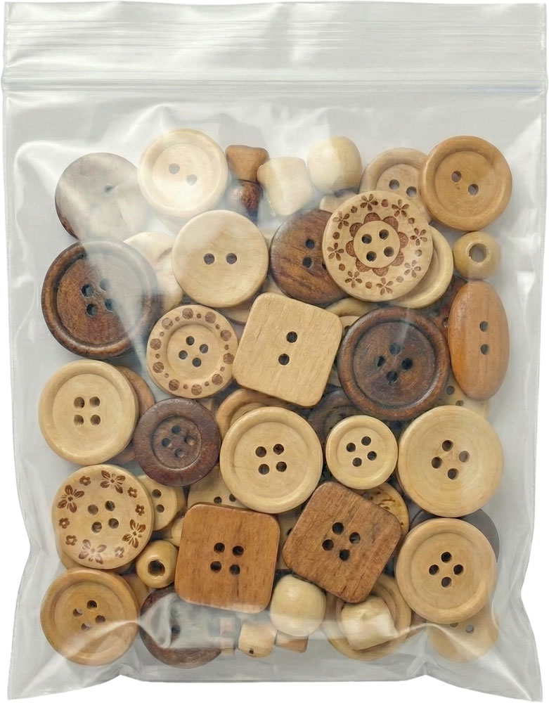 5x6 2 Mil ClearZip Locking Bags with wooden Buttons