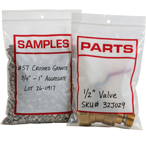 4 Mil Printed PARTS & SAMPLES Zip Locking Bags 4 mil Parts and Samples Zip Locking Bags