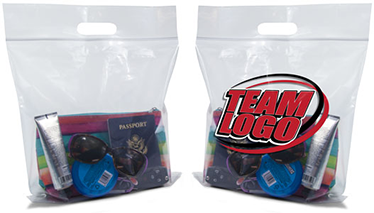 Die Cut Handle Zipper Locking Bags that meet stadium &quot;Clear Bag Policy&quot;