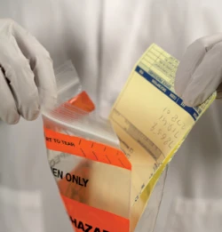 Specimen Shield Bags with Lab Technician Inserting Patient Information