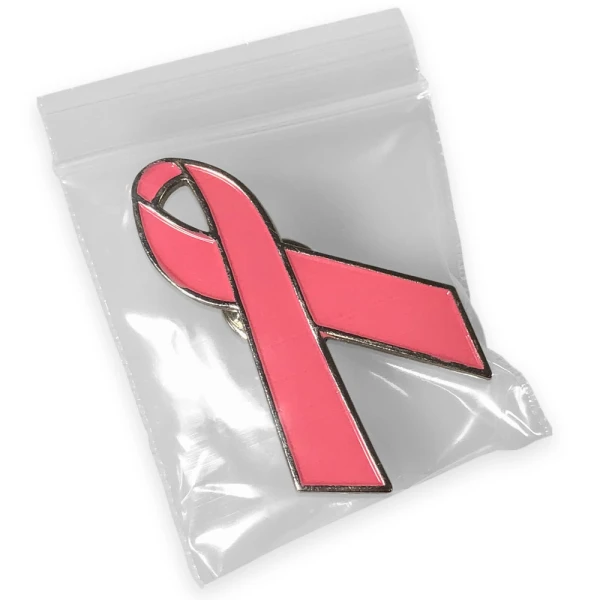 1.5 x 1.5 2 Mil Clearzip Lock Top Bags with Pink Breast Cancer Awareness Pin in Bag