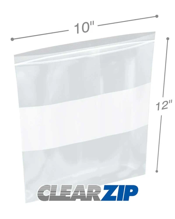 2 Mil 10 x 12 White Block Clearzip Lock Top Bags 10 x 12 Clearzip Locking Top Bags with White Block 2 Mil