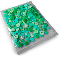 10 x 12 2 Mil Clearzip Lock Top Bags Application Shot with Green Buttons in Bag