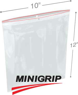 10x12 4Mil MiniGrip Reclosable Plastic Bags with Hang Hole