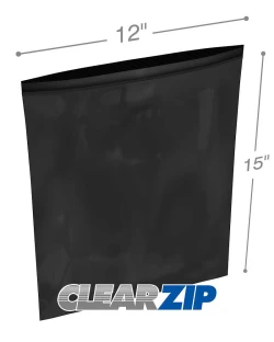 12" x 15" 2 Mil Black Zip Bags