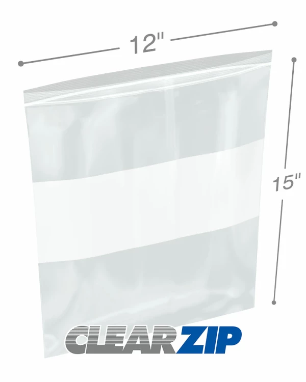 12x15 White Block Zipper Lock Bags