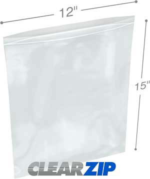 12x15 3 mil clear zip reclosable bags