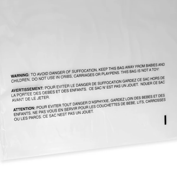 12 x 18 Zip Locking Poly Bags Suffocation Warning Close up of 12 x 18 Zip Locking Poly Bags Suffocation Warning