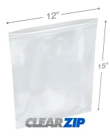 12 x 15 4 Mil Clearzip Lock Top Bags Diagram with Measurements