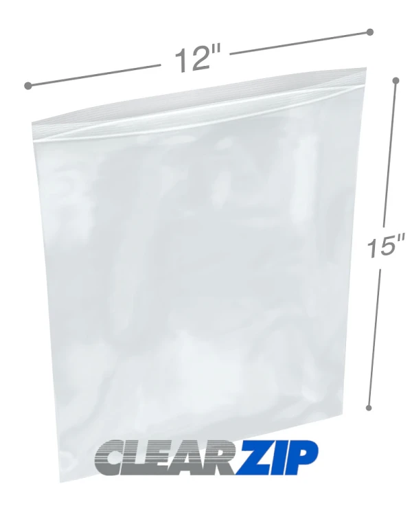 12 x 15 4 Mil Clearzip Lock Top Bags 12 x 15 4 Mil Clearzip Lock Top Bags Diagram with Measurements
