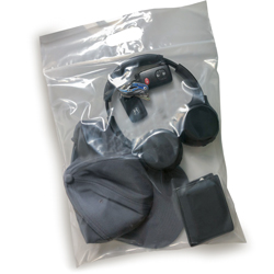 13 x 15 3 mil Zipper Locking Handle Bags with Hat, Keys, Wallet, and Headphones in Bag