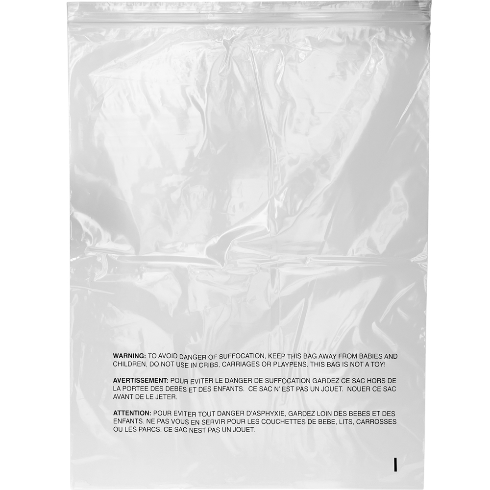 Physical 16 x 20 Zip Locking Poly Bag with Suffocation Warning