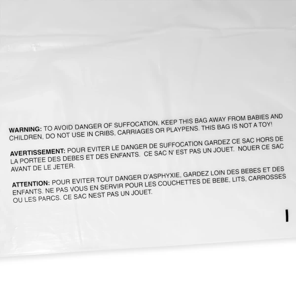 16 x 20 Zip Locking Poly Bags Suffocation Warning Close up of 16 x 20 Zip Locking Poly Bags Suffocation Warning