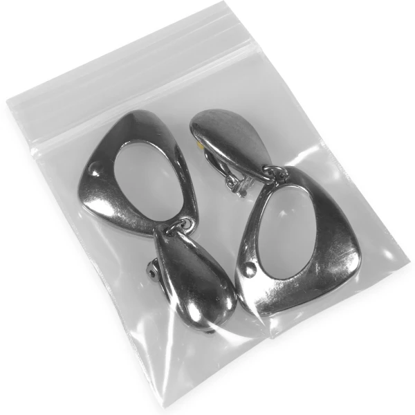 2 x 2 2 Mil Clearzip Lock Top Bag with Earrings 2 x 2 2 Mil Clearzip Lock Top Bag Application Shot of Pair of Earrings in Bag