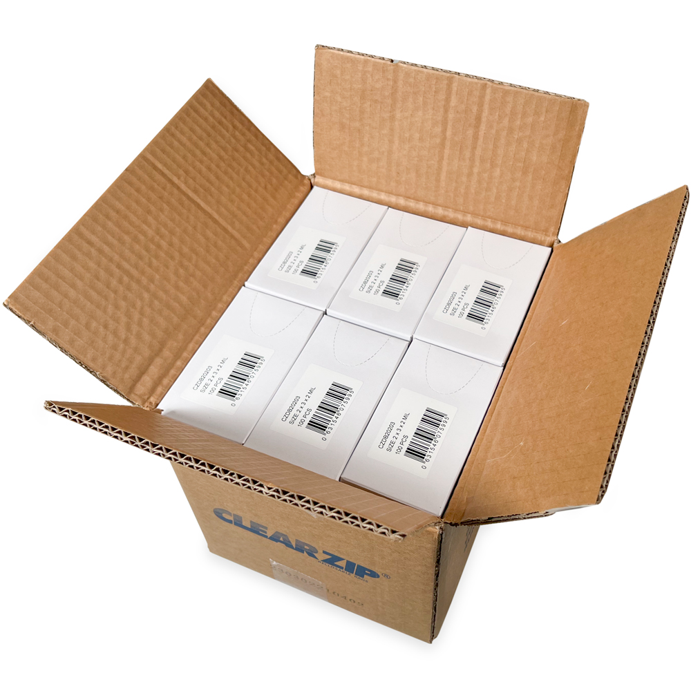 Case of 2 x 3 2 Mil Clearzip Lock Top Bags w/ Dispenser Box