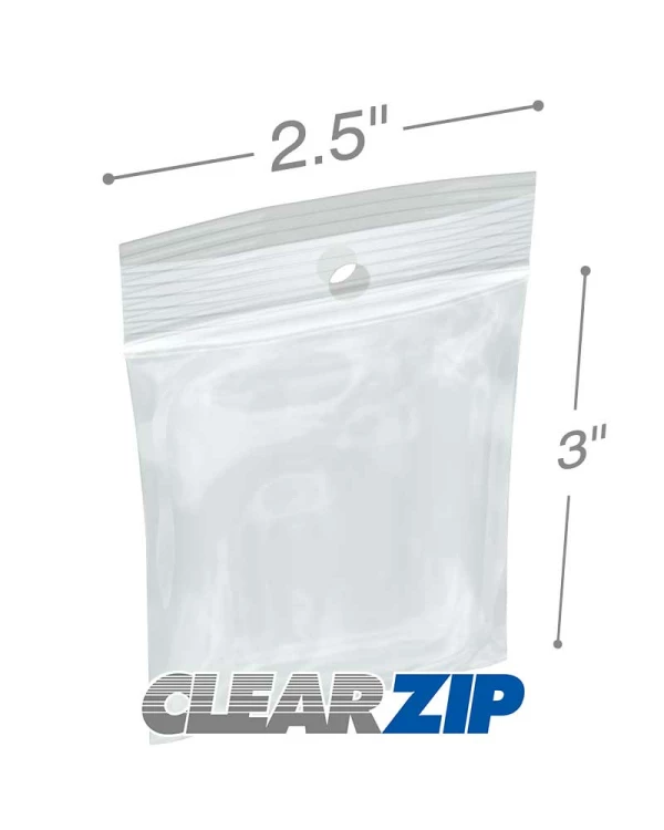 2.5 x 3 4 Mil Zipper Locking Bags with Hanghole
