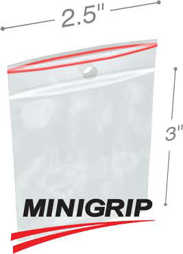 2.5x3 4Mil MiniGrip Reclosable Plastic Bags with Hang Hole