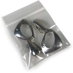 2 x 2 2 Mil Clearzip Lock Top Bag Application Shot of Pair of Earrings in Bag