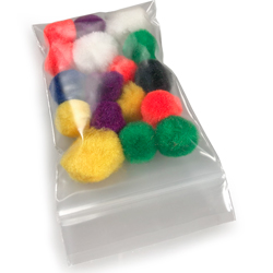 2 x 3 2 Mil Clearzip Lock Top Bag with Colored Pom Poms in Bag