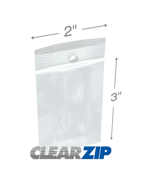 2x3 2 Mil Clearzip Lock Top Hang Hole Bags 2x3 2mil Zipper Locking with Hang Hole