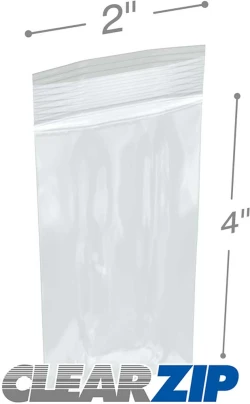 2" x 4" 2 Mil Clearzip Lock Top Bags