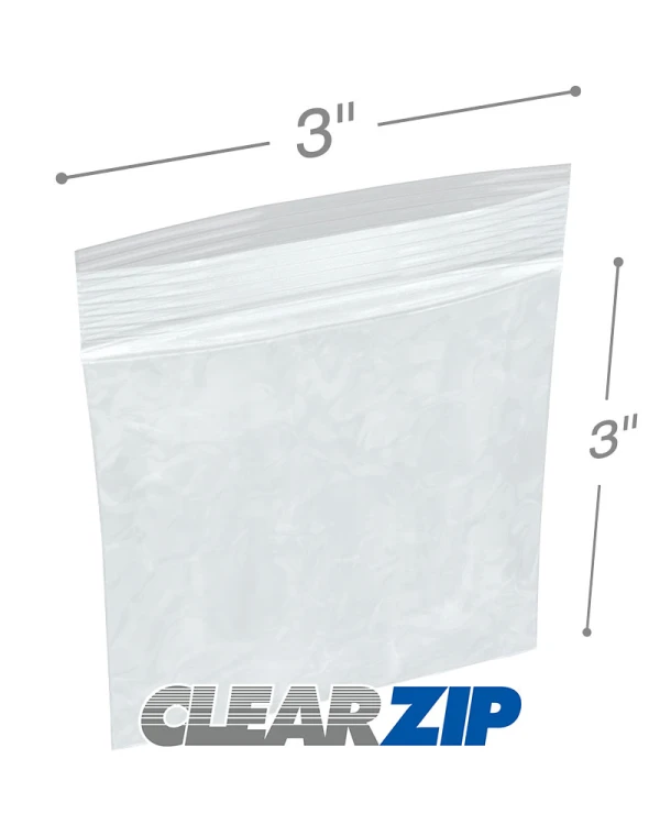 3 x 3 High Clarity Zipper Locking 2 Mil  Polypropylene Bags
