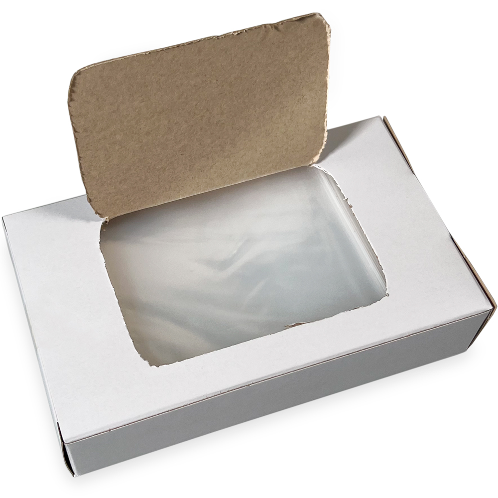 Opened Bottom Dispenser of 3 x 4 2 Mil Clearzip Lock Top Bags w/ Dispenser Box