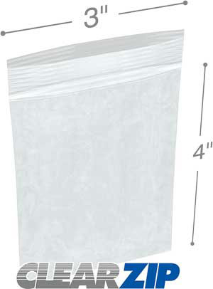 3 x 4 High Clarity Zipper Locking 2 Mil  Polypropylene Bags