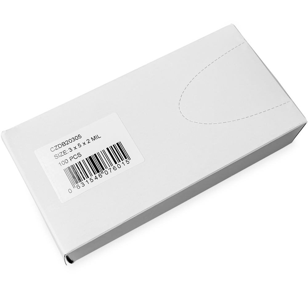 Dispenser Box of 3 x 5 2 Mil Clearzip Lock Top Bags